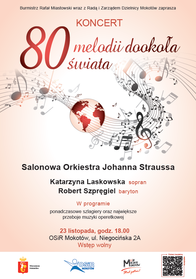 Pięciolinia, nuty, kula ziemska, treść plakatu zawarta w artykule